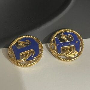 Vintage Trifari Gold and Blue Anchor Earrings